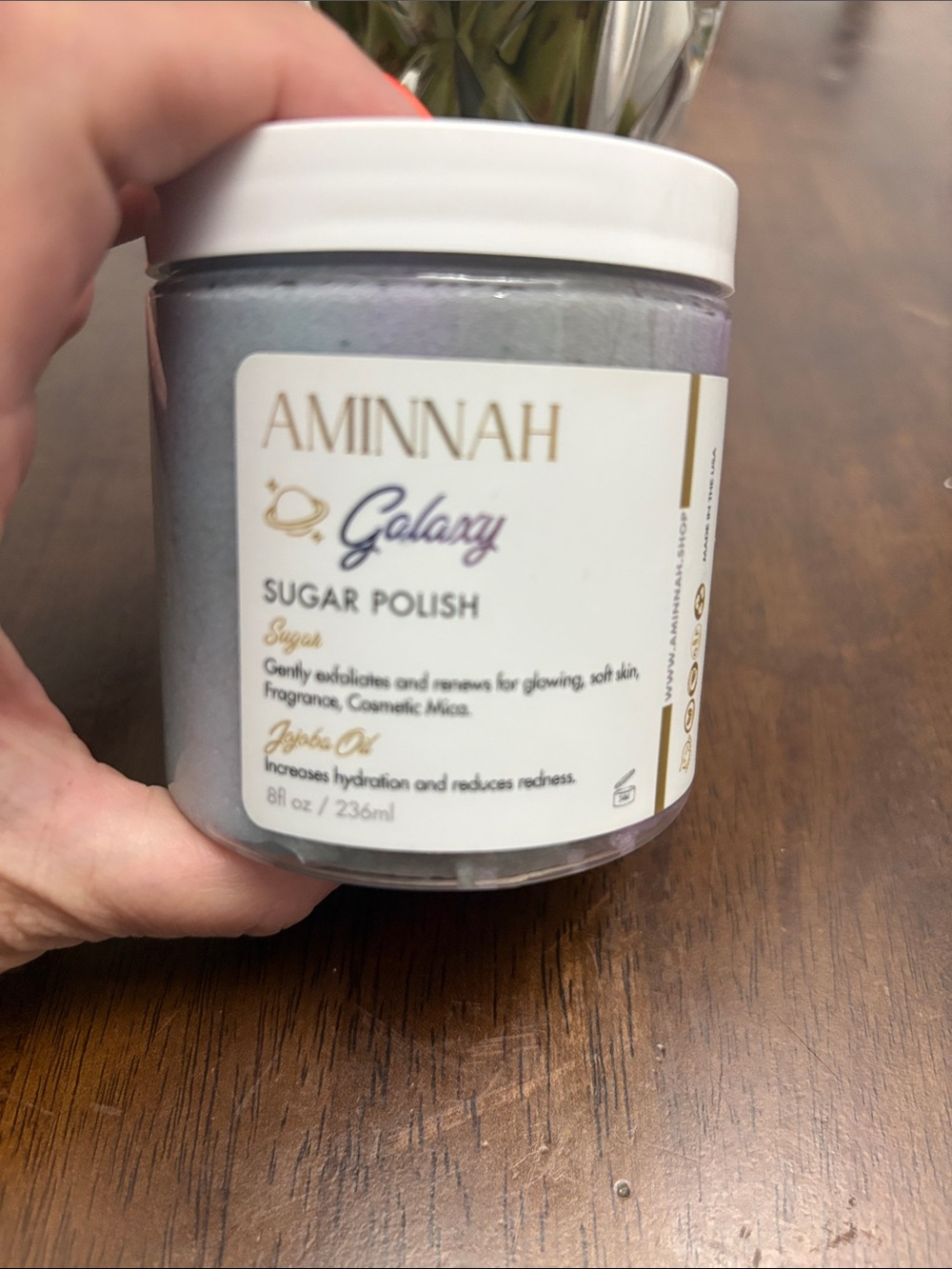 Aminnah Galaxy Sugar Polish – Iridescent Lavender Body Scrub. New